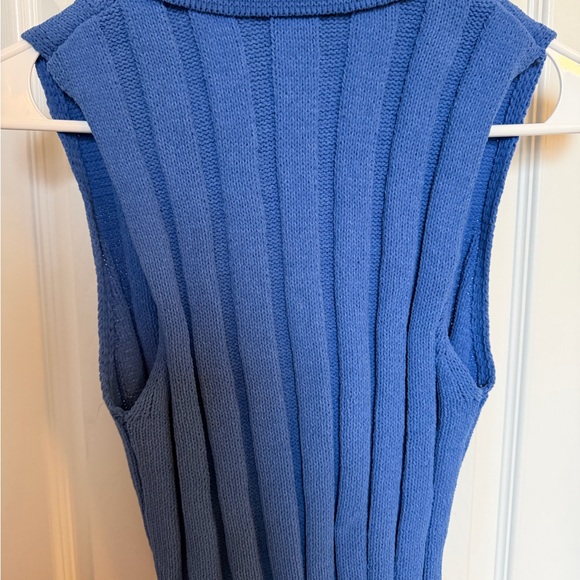 Zara Collared Ribbed Button-Front Vest in Blue - Picture 3 of 3